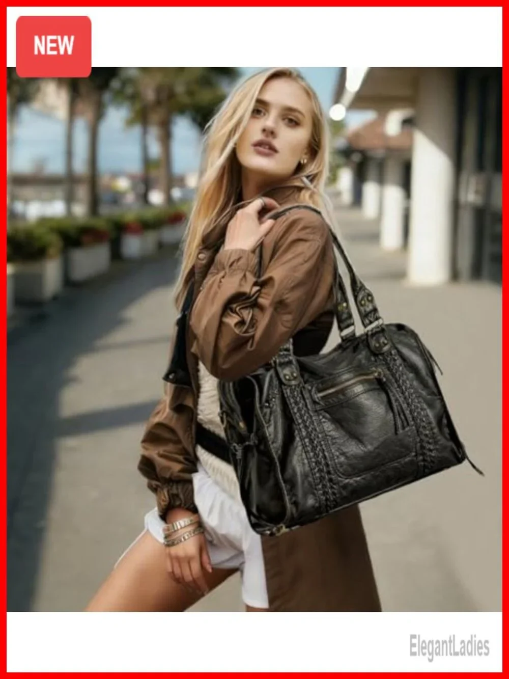 Y2K Grunge Tote Bag Faux Leather Gold Studs Slouchy Shoulder Hobo Handbag